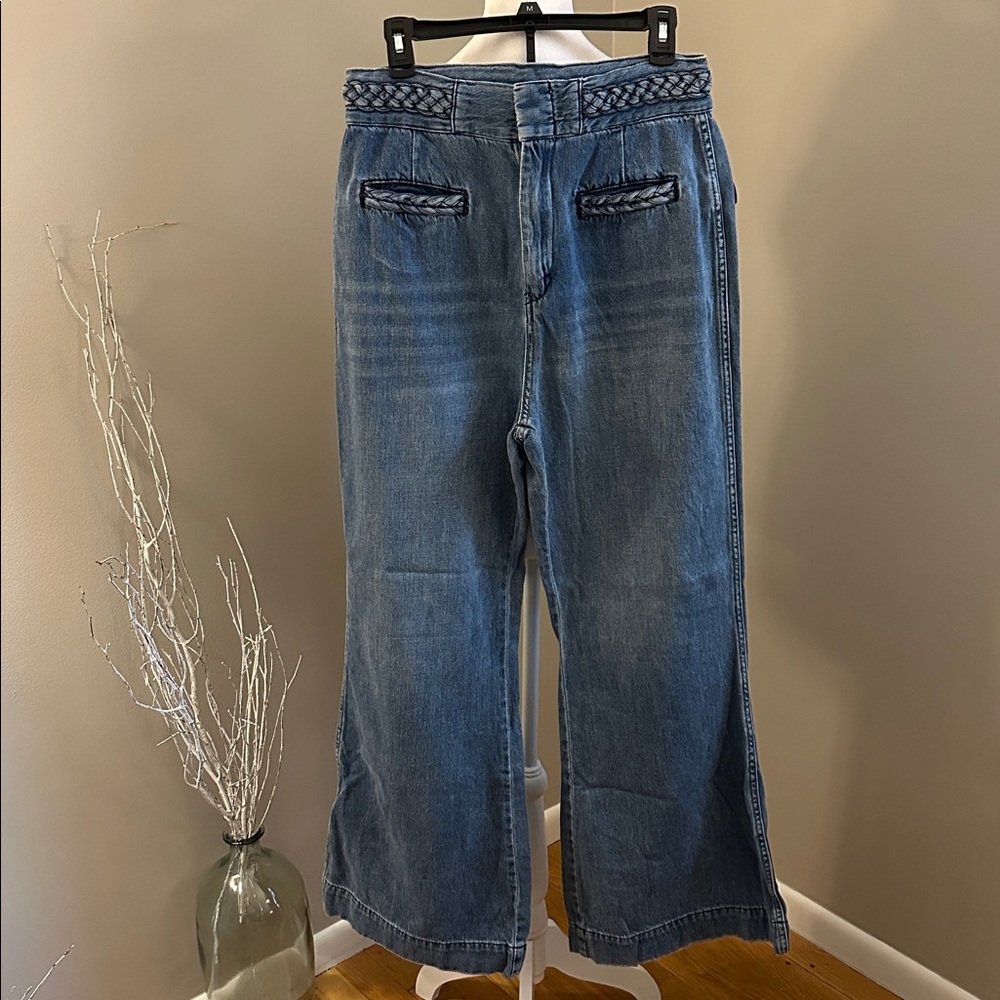 Free People Blue Wide Leg Flare Jeans